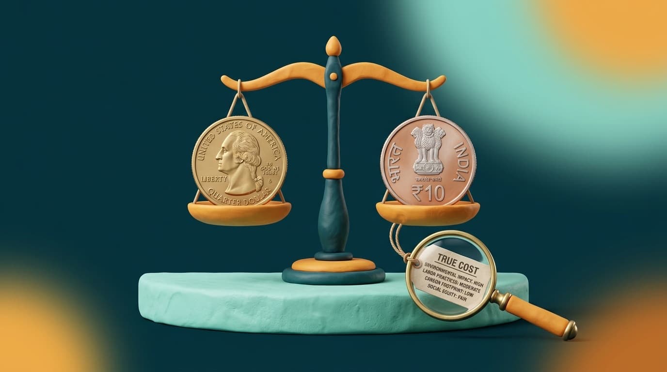 Dollar and rupee coins balanced on a scale, illustrating transfer costs