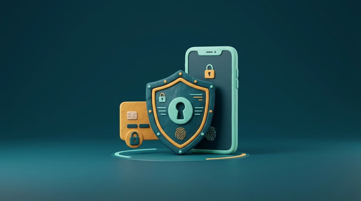 A shield protecting a phone and bank card, representing secure transfers
